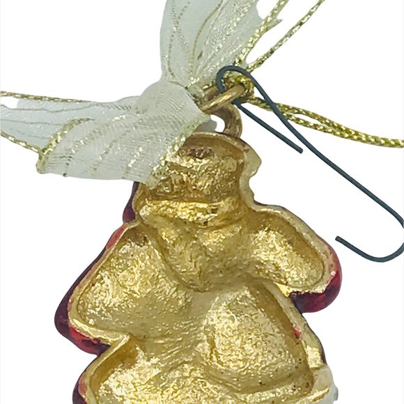 Enameled and Rhinestone Cat Santa Christmas Ornament, Metal w/Gold Back - Picture 3 of 4